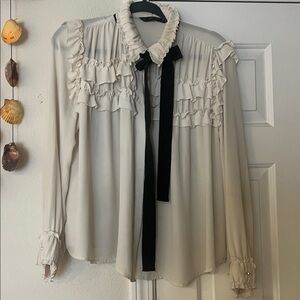 Zara Cream Blouse with Black Bow